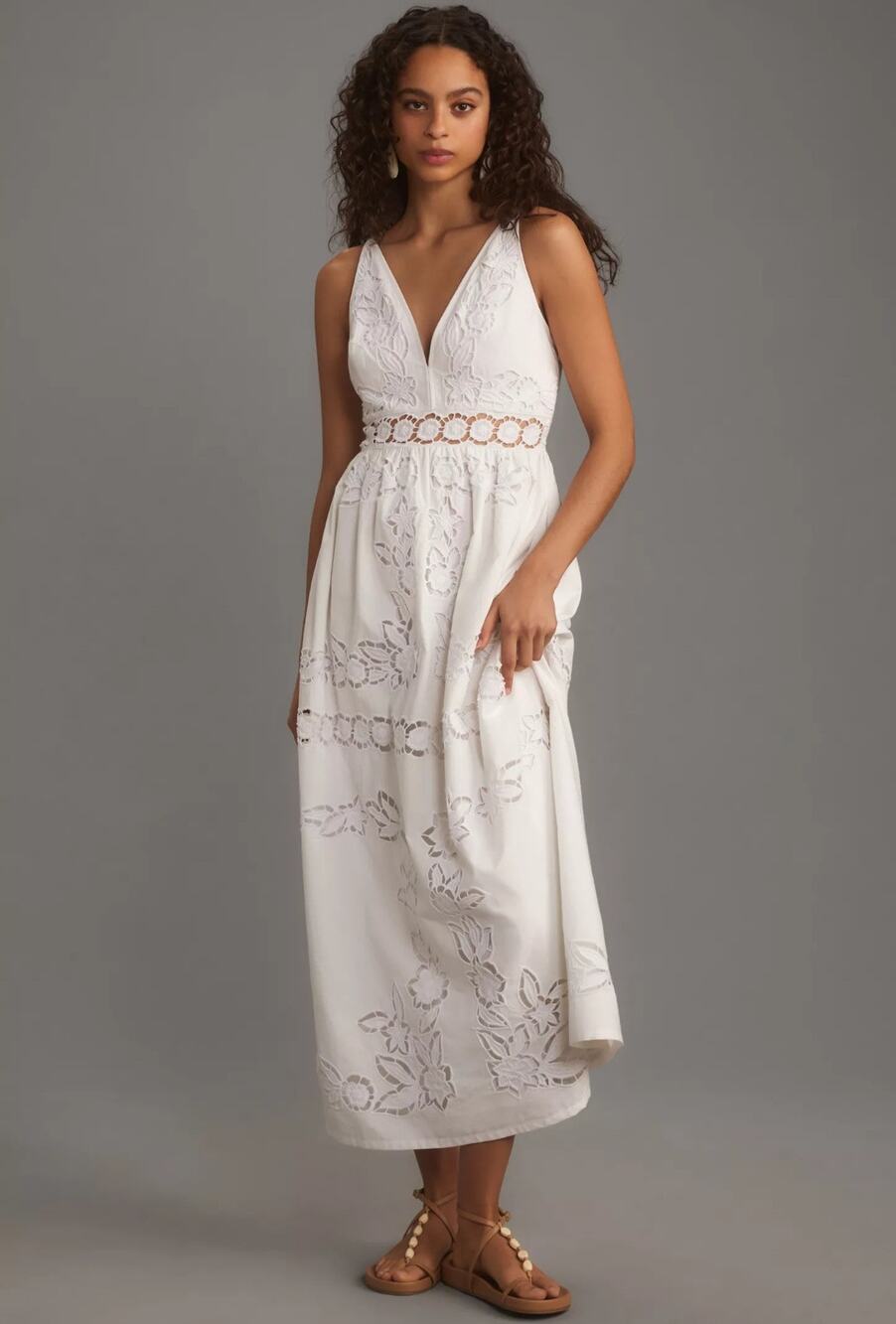 NWT Anthropologie Vineet Bahl Sleeveless V-Neck Floral Cutwork Midi Dress $278